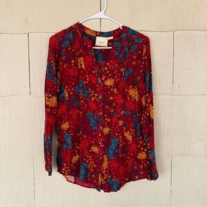 Anthropologie Maeve Printed Pintucked Blouse